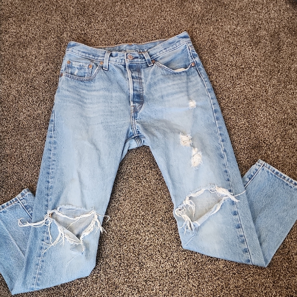 Levi's Light Blue Distressed Women's Straight Leg Jeans